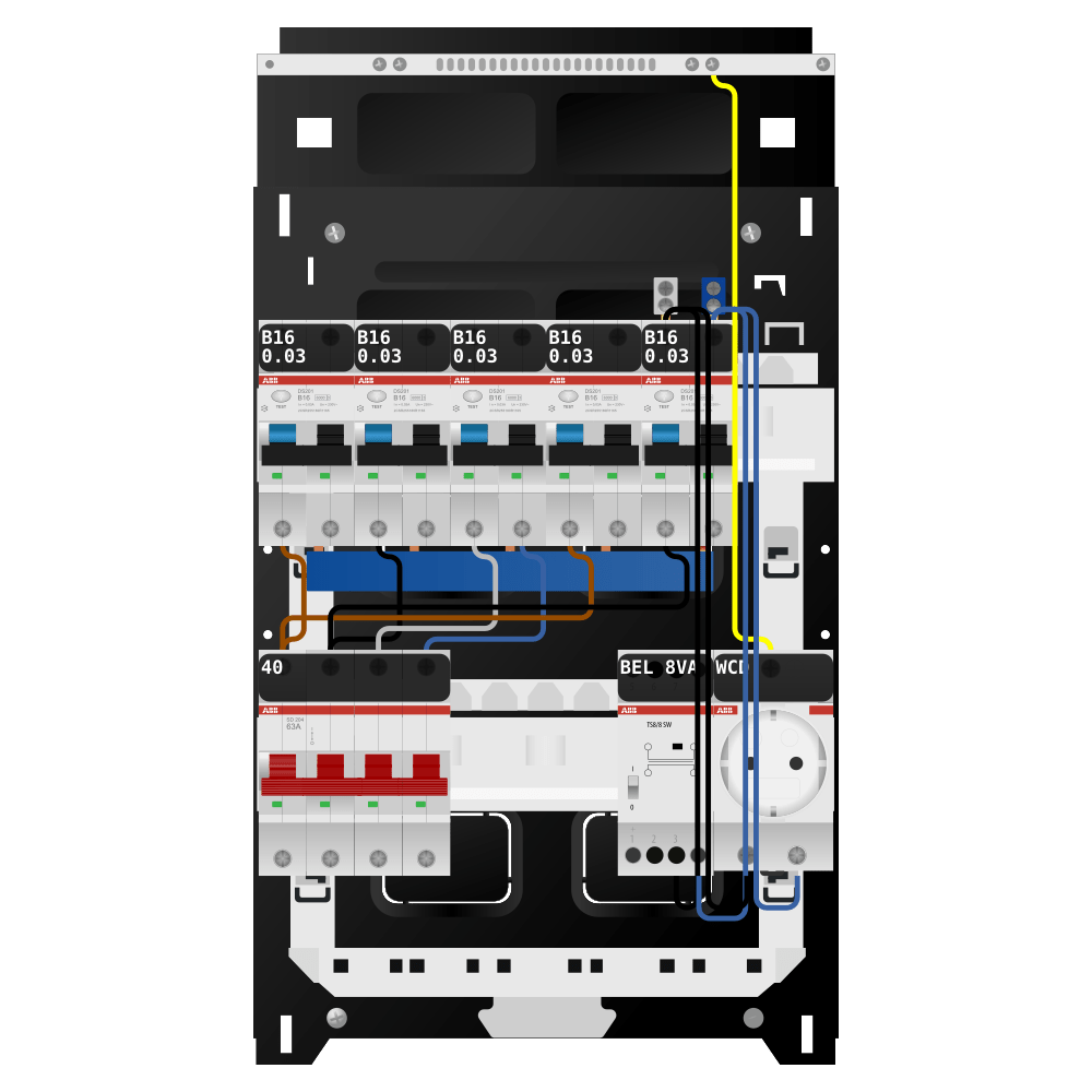 ABB Groepenkast 3 fase 5 alamat + beltrafo + wcd SN201