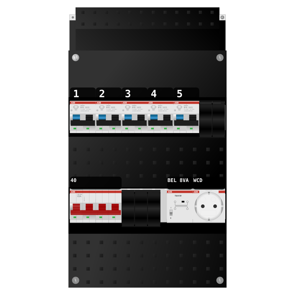 ABB Groepenkast 3 fase 5 alamat + beltrafo + wcd SN201