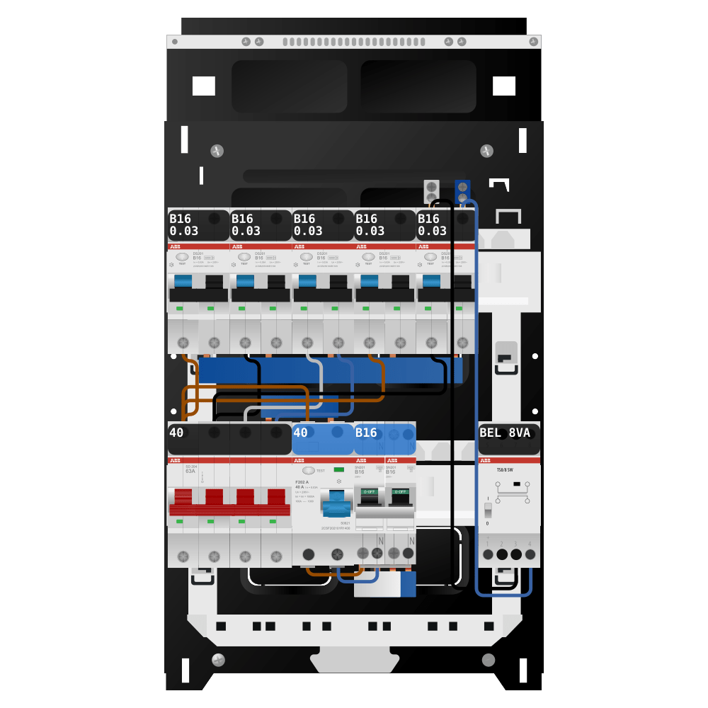 ABB Groepenkast 3 fase 5 alamat + beltrafo + kookgroep SN201