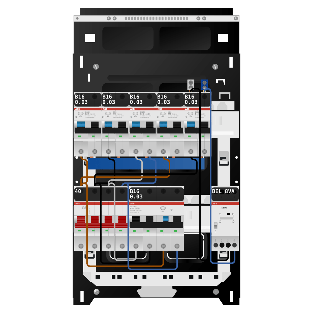 ABB Groepenkast 3 fase 5 alamat + beltrafo + kracht SN201