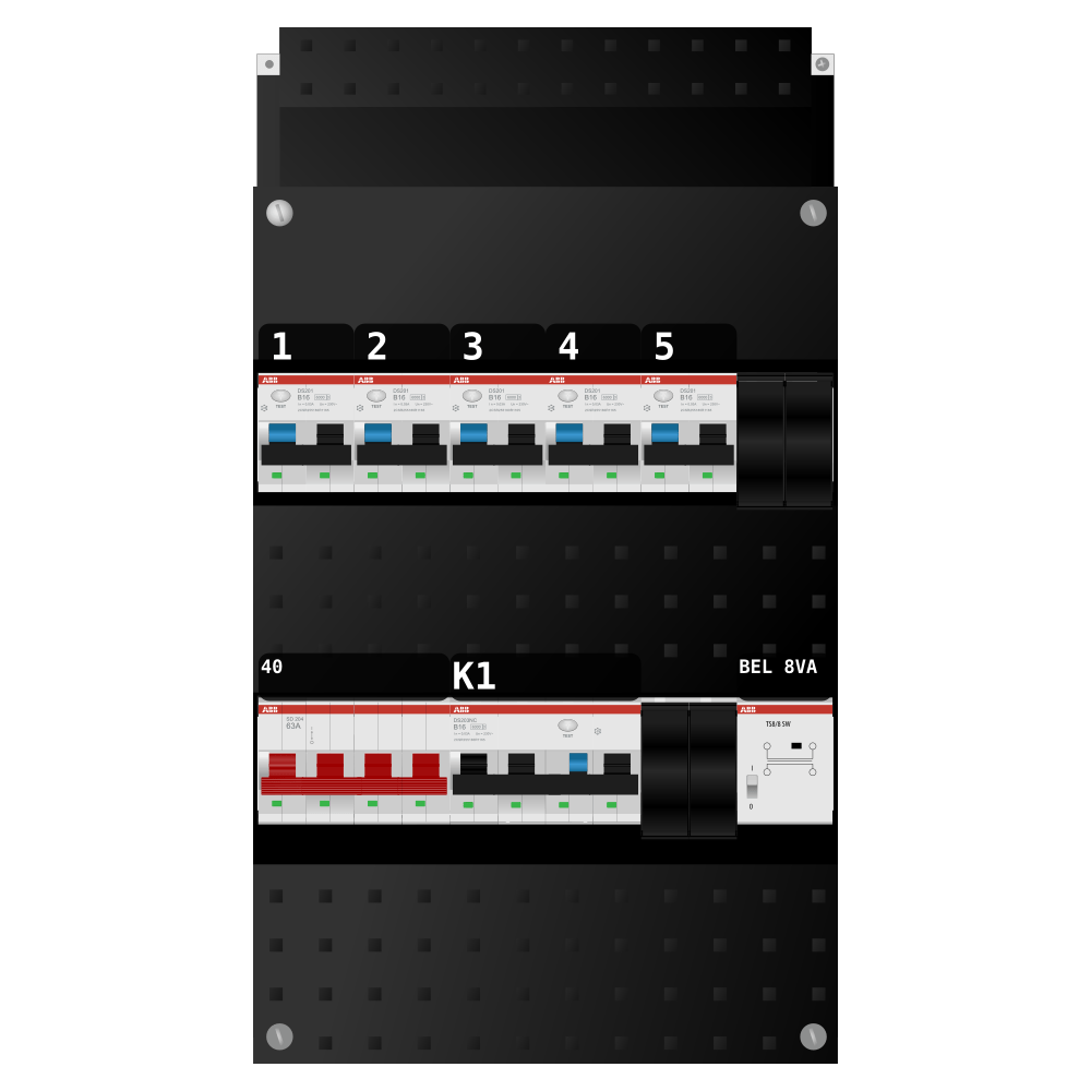 ABB Groepenkast 3 fase 5 alamat + beltrafo + kracht SN201