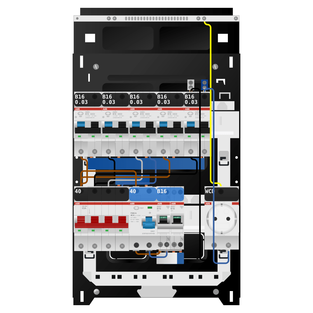 ABB Groepenkast 3 fase 5 alamat + wcd + kookgroep SN201