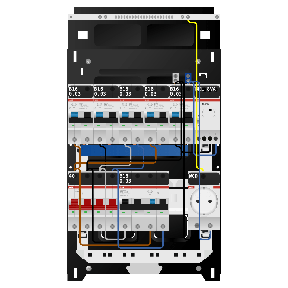 ABB Groepenkast 3 fase 5 alamat + beltrafo + wcd + kracht SN201