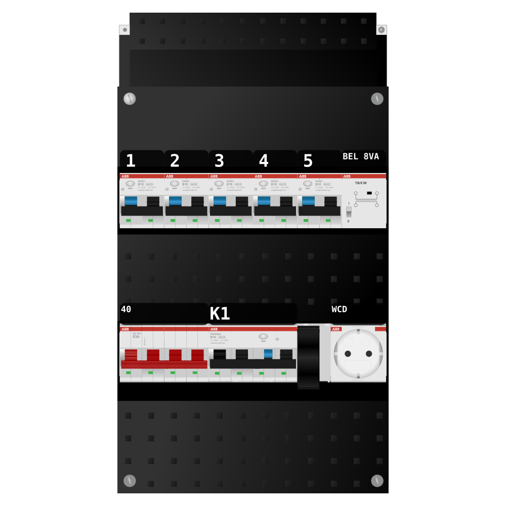 ABB Groepenkast 3 fase 5 alamat + beltrafo + wcd + kracht SN201
