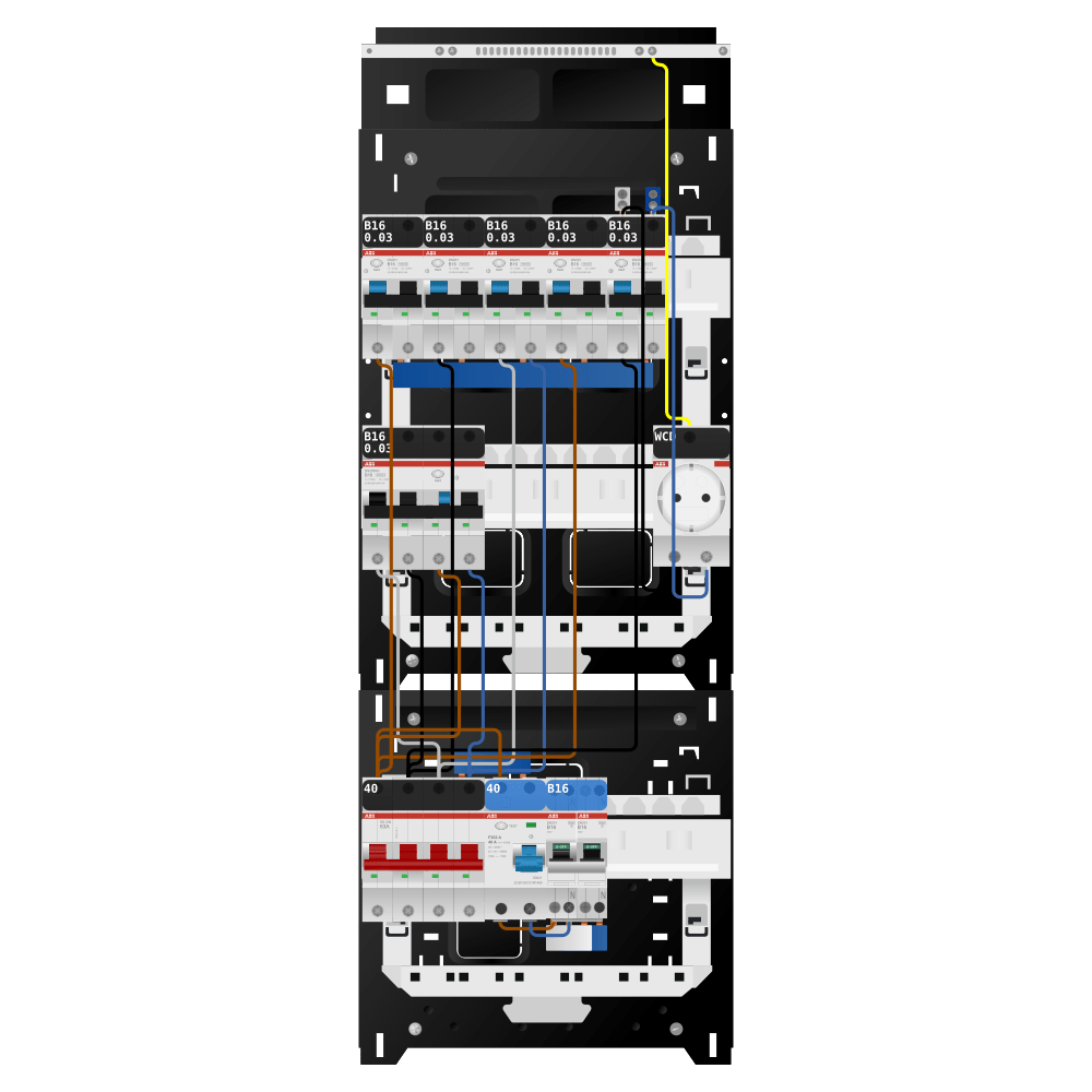 ABB Groepenkast 3 fase 5 alamat + wcd + kookgroep + kracht SN201