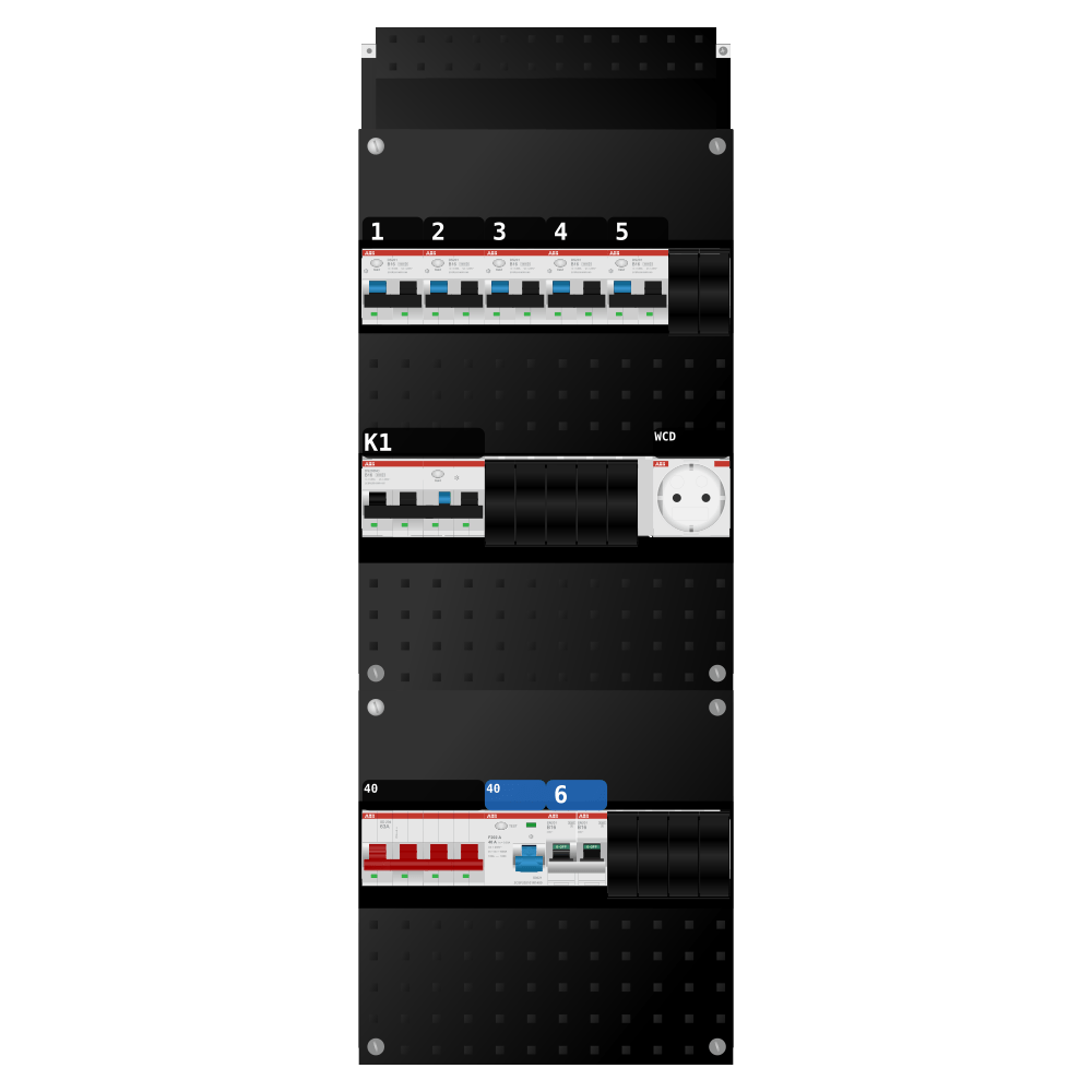 ABB Groepenkast 3 fase 5 alamat + wcd + kookgroep + kracht SN201