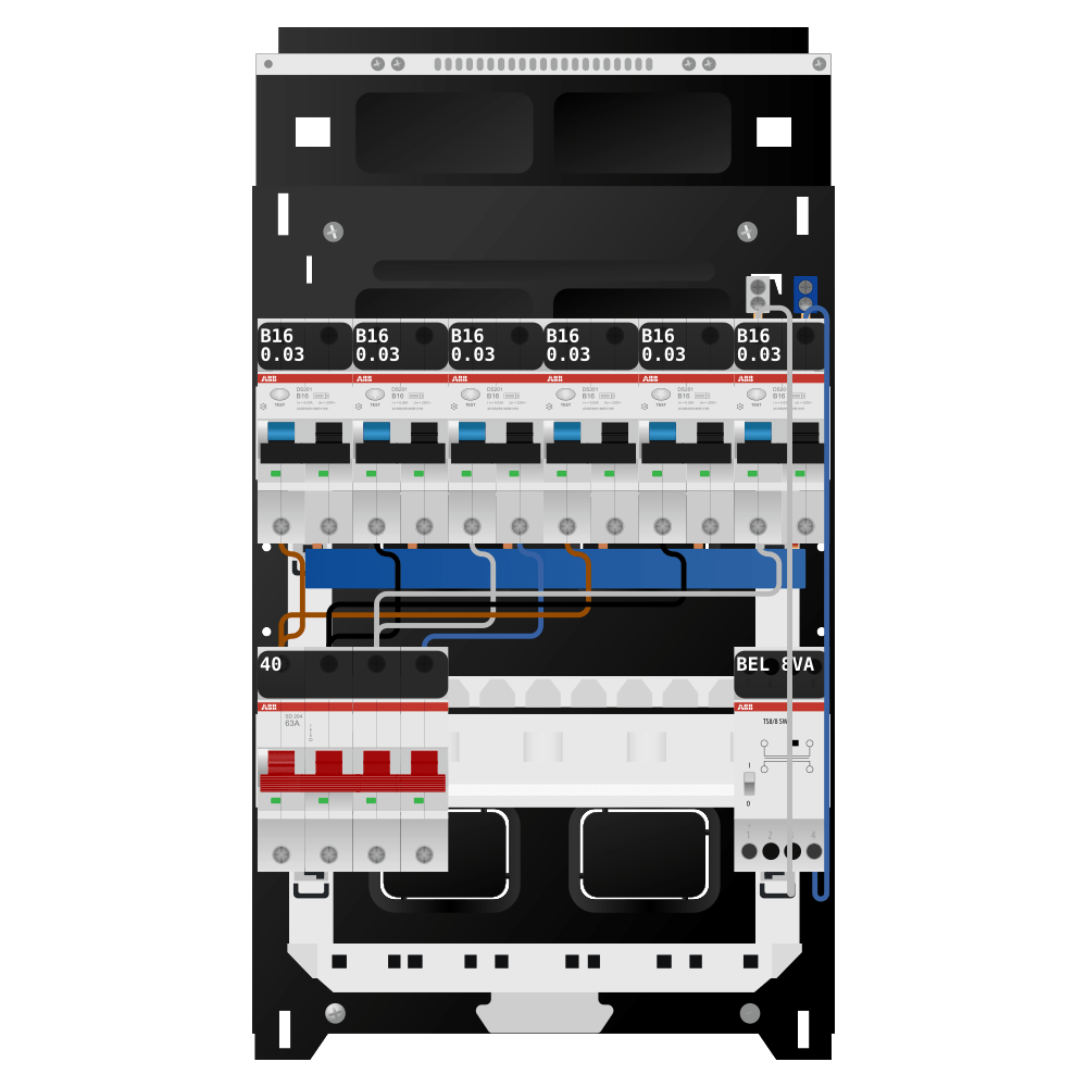 ABB Groepenkast 3 fase 6 alamat + beltrafo SN201