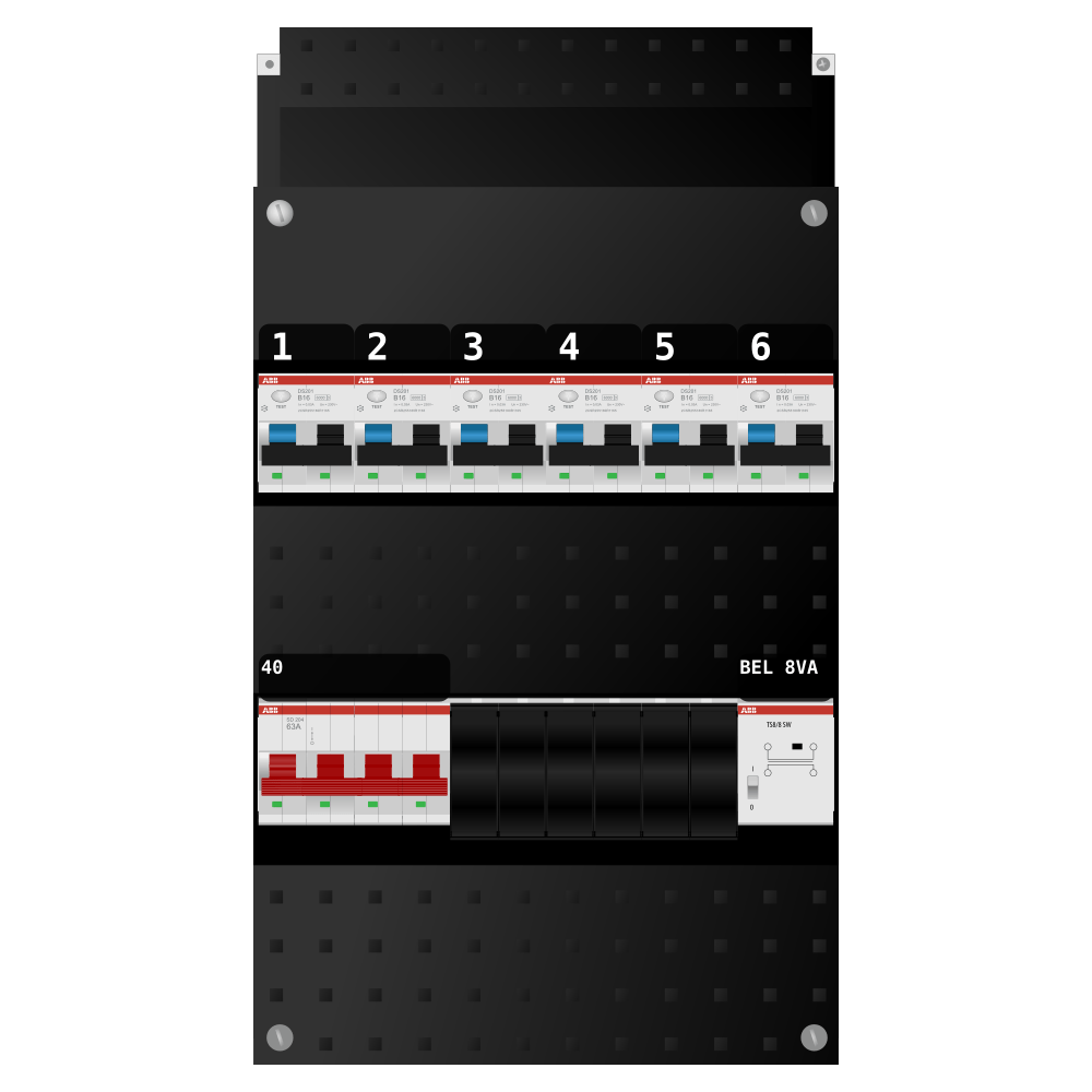 ABB Groepenkast 3 fase 6 alamat + beltrafo SN201