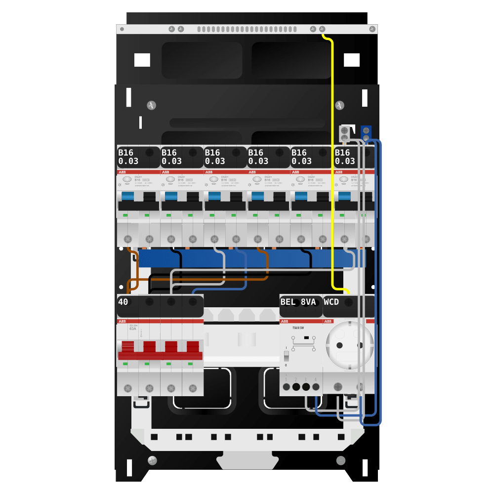 ABB Groepenkast 3 fase 6 alamat + beltrafo + wcd SN201