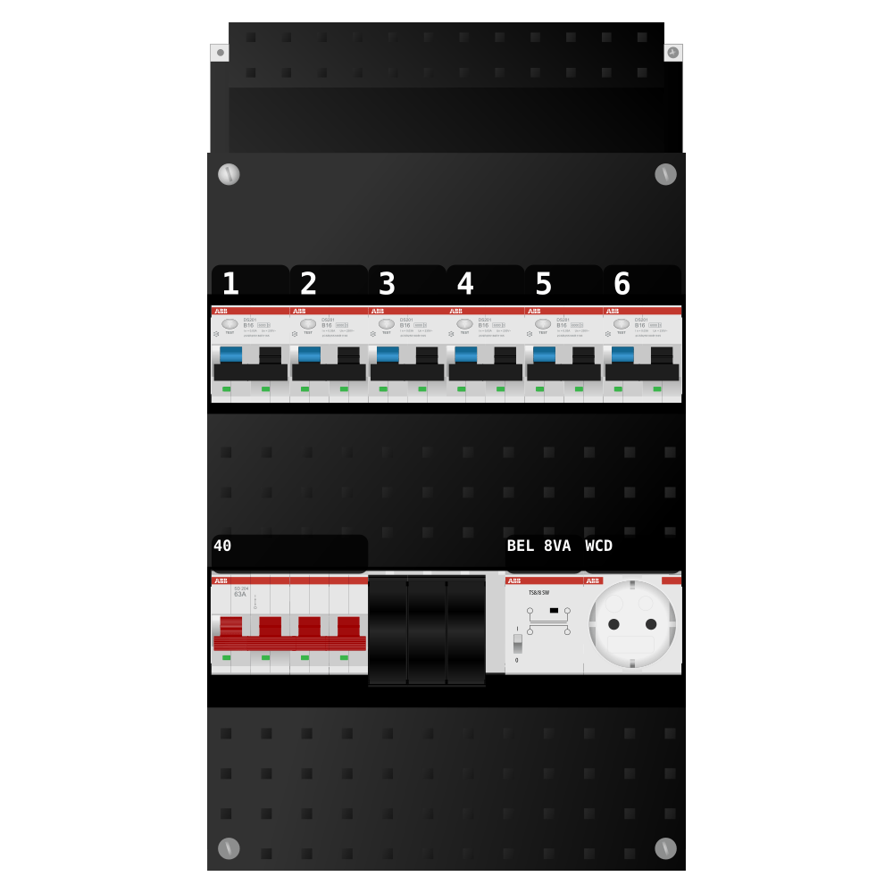 ABB Groepenkast 3 fase 6 alamat + beltrafo + wcd SN201