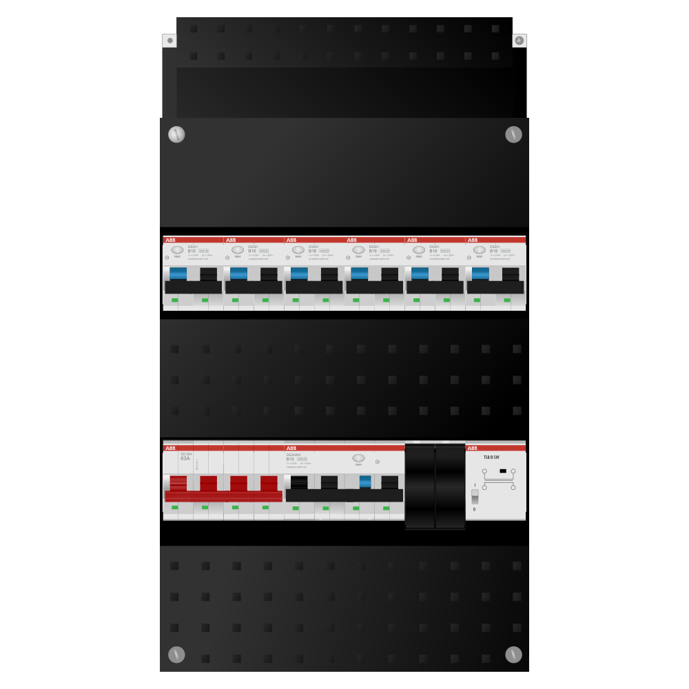 ABB Groepenkast 3 fase 6 alamat + beltrafo + kracht SN201