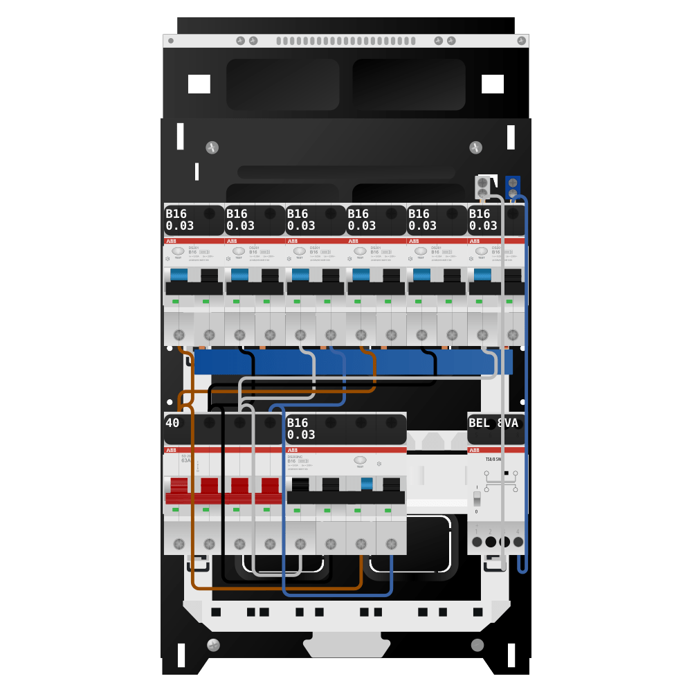 ABB Groepenkast 3 fase 6 alamat + beltrafo + kracht SN201