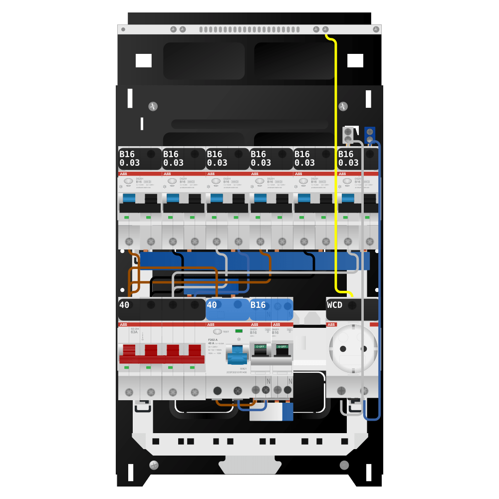 ABB Groepenkast 3 fase 6 alamat + wcd + kookgroep SN201