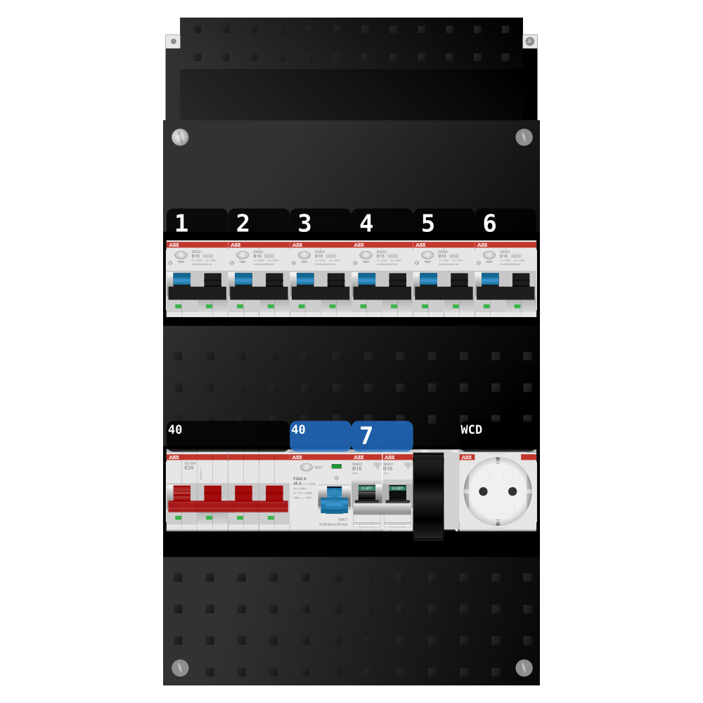 ABB Groepenkast 3 fase 6 alamat + wcd + kookgroep SN201
