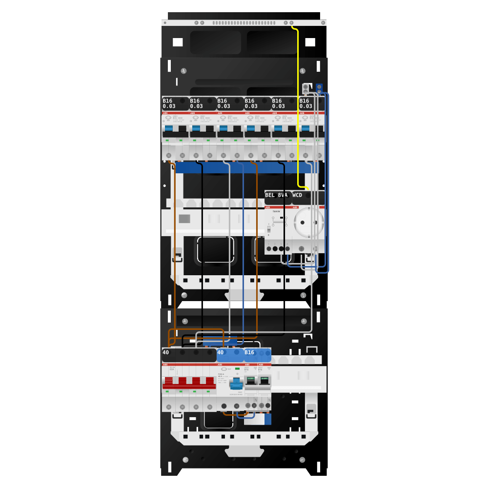 ABB Groepenkast 3 fase 6 alamat + beltrafo + wcd + kookgroep SN201