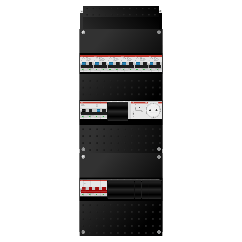 ABB Groepenkast 3 fase 6 alamat + beltrafo + wcd + kracht SN201