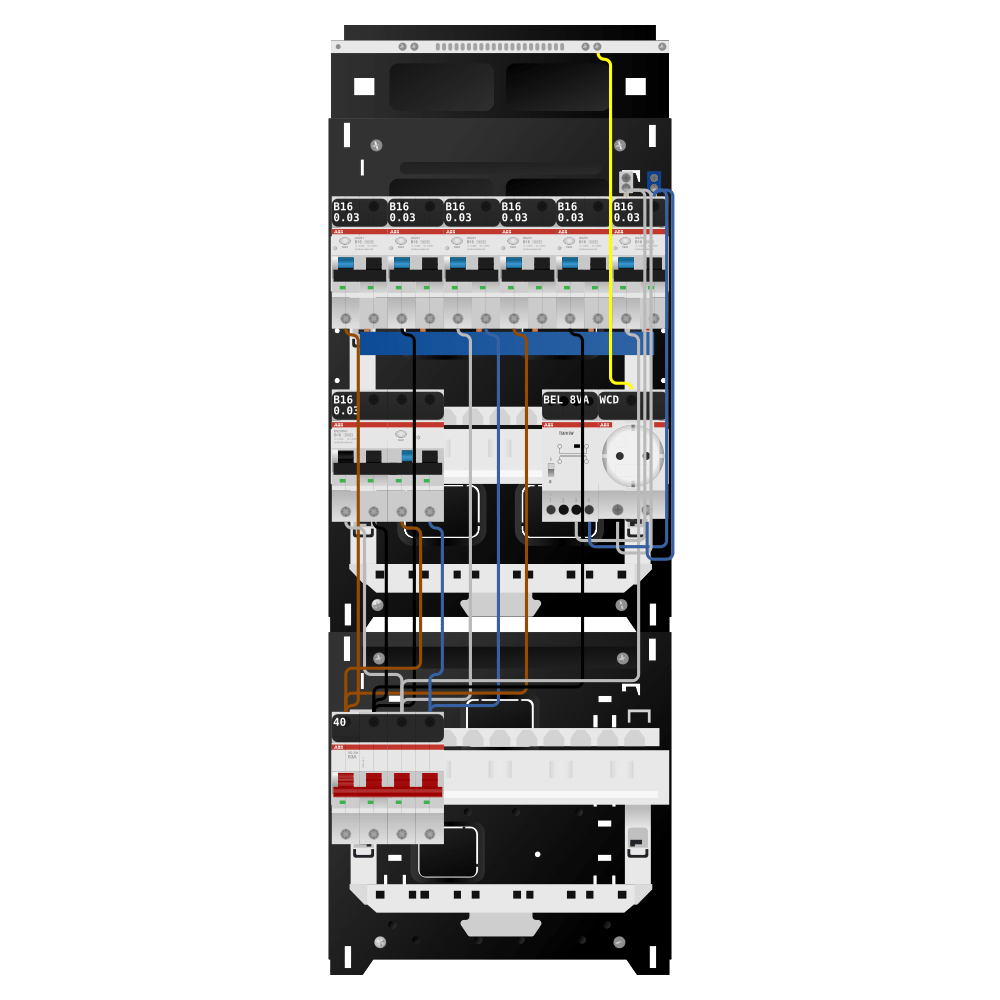 ABB Groepenkast 3 fase 6 alamat + beltrafo + wcd + kracht SN201