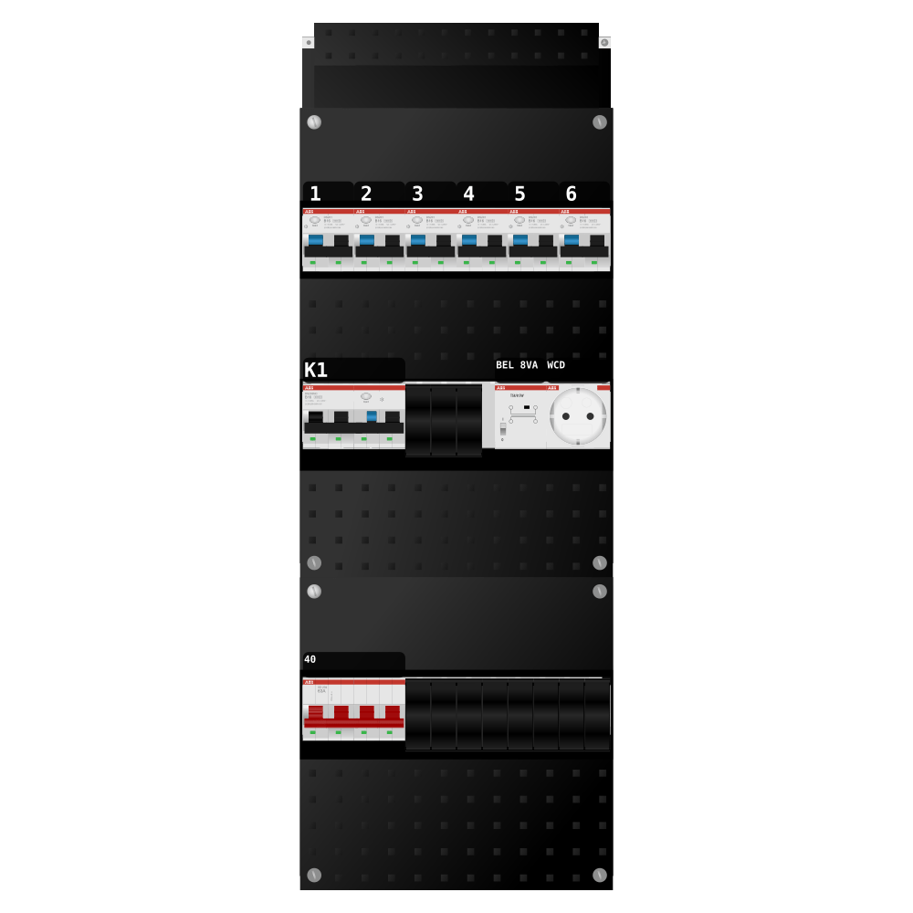 ABB Groepenkast 3 fase 6 alamat + beltrafo + wcd + kracht SN201
