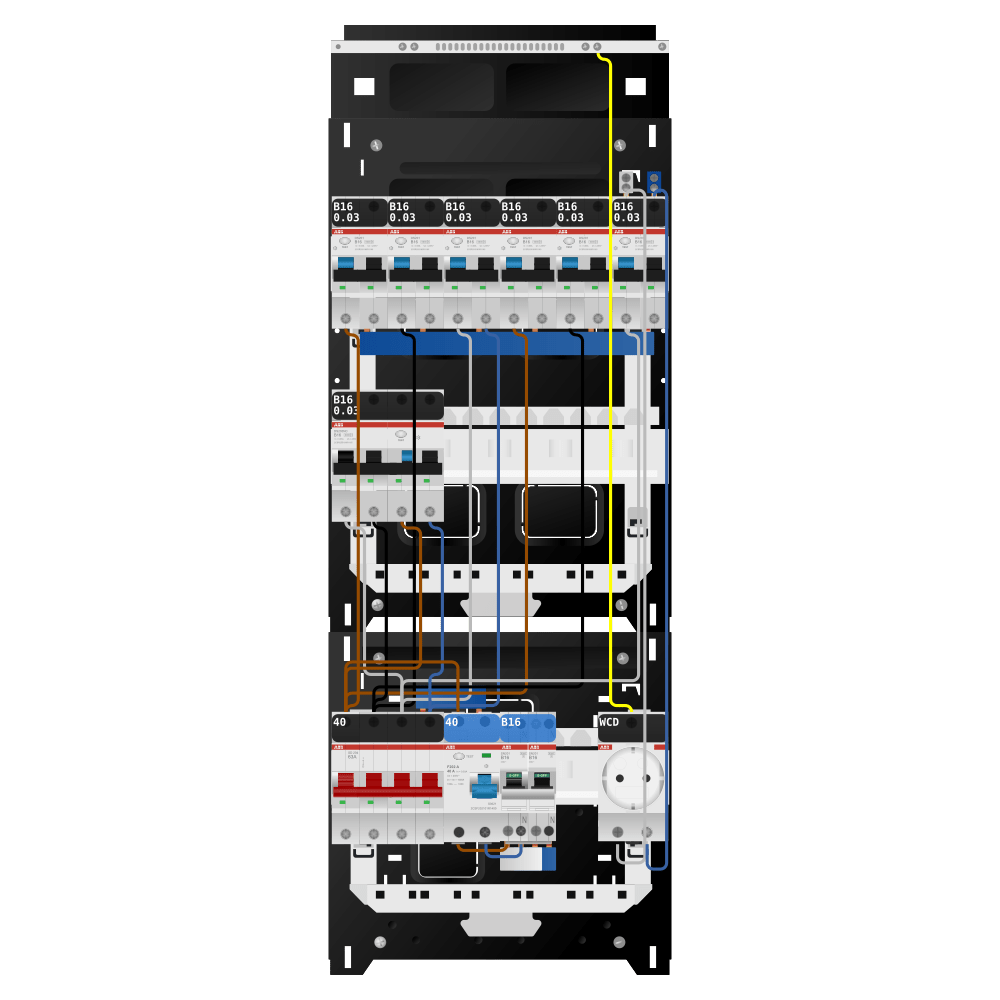 ABB Groepenkast 3 fase 6 alamat + wcd + kookgroep + kracht SN201