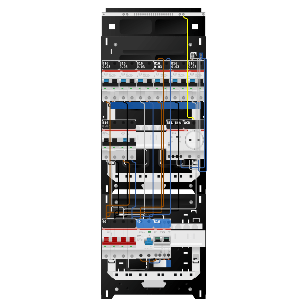 ABB Groepenkast 3 fase 6 alamat + beltrafo + wcd + kookgroep + kracht SN201