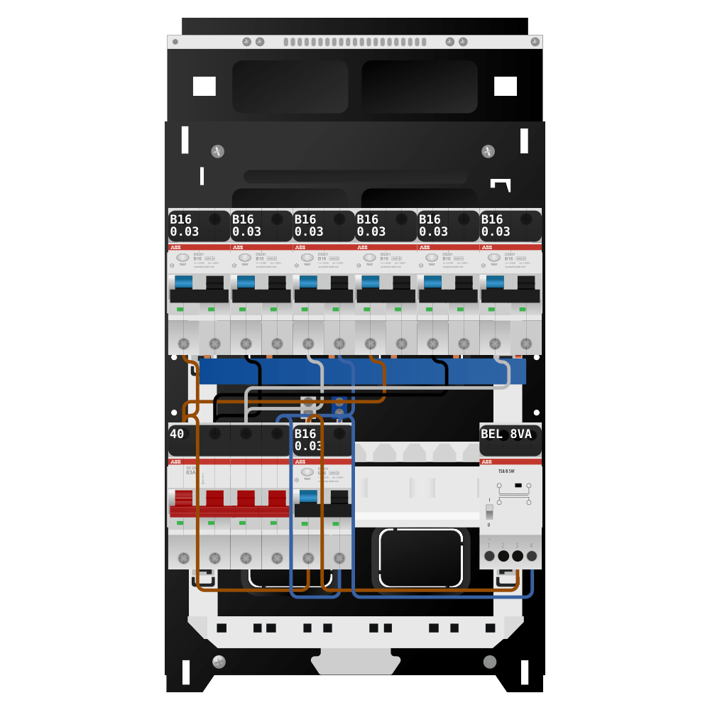 ABB Groepenkast 3 fase 7 alamat + beltrafo SN201