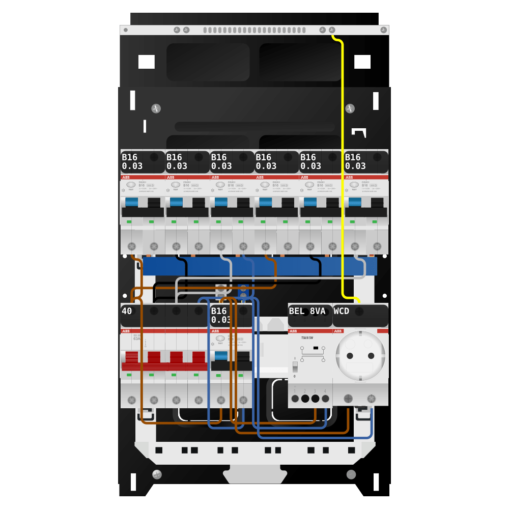 ABB Groepenkast 3 fase 7 alamat + beltrafo + wcd SN201