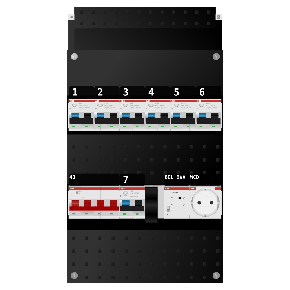 ABB Groepenkast 3 fase 7 alamat + beltrafo + wcd SN201