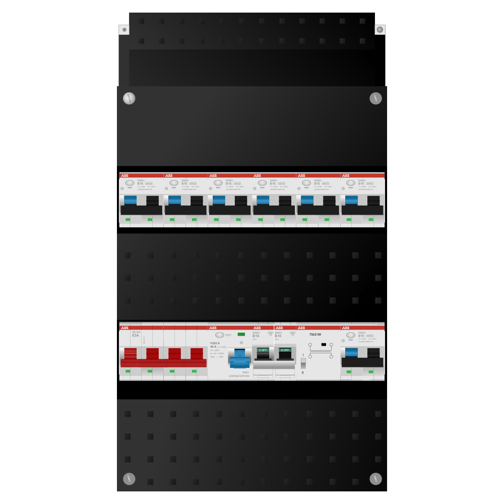 ABB Groepenkast 3 fase 7 alamat + beltrafo + kookgroep SN201