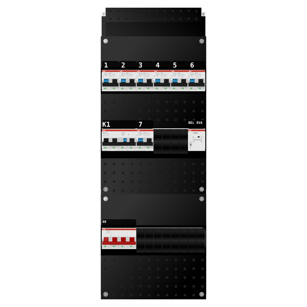 ABB Groepenkast 3 fase 7 alamat + beltrafo + kracht SN201