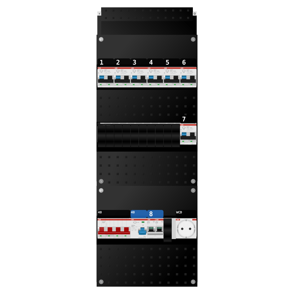 ABB Groepenkast 3 fase 7 alamat + wcd + kookgroep SN201