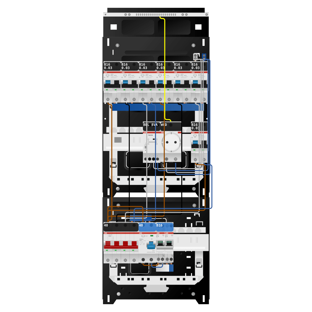 ABB Groepenkast 3 fase 7 alamat + beltrafo + wcd + kookgroep SN201