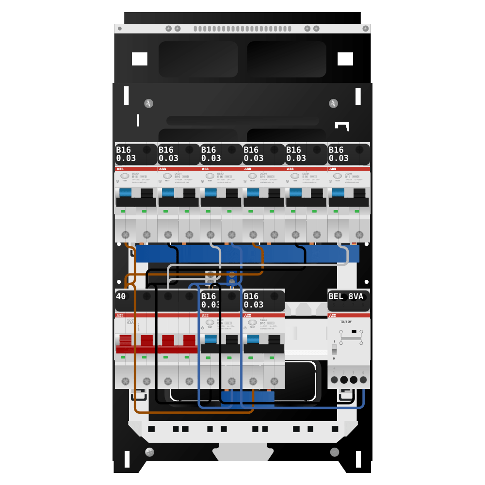 ABB Groepenkast 3 fase 8 alamat + beltrafo SN201