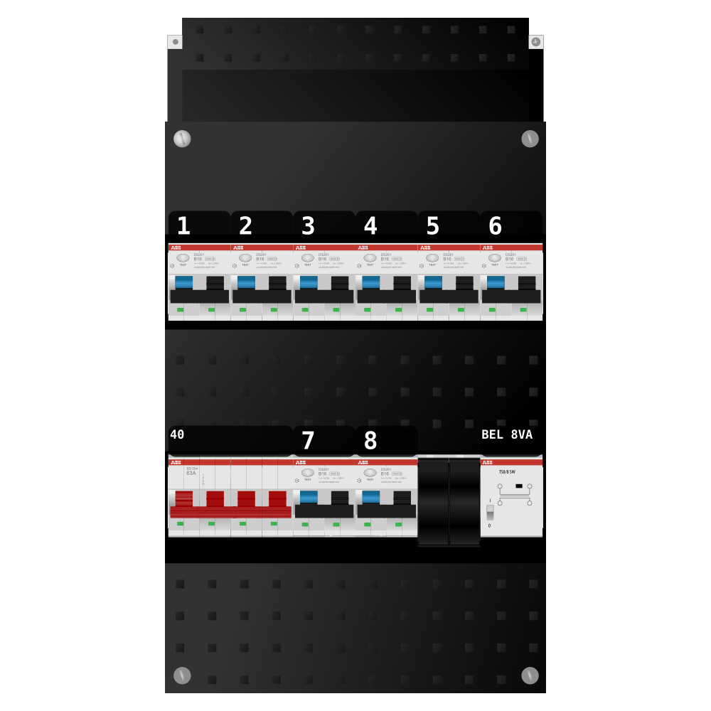 ABB Groepenkast 3 fase 8 alamat + beltrafo SN201