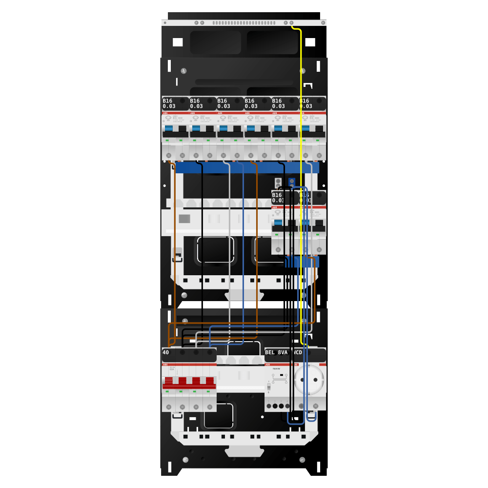 ABB Groepenkast 3 fase 8 alamat + beltrafo + wcd SN201