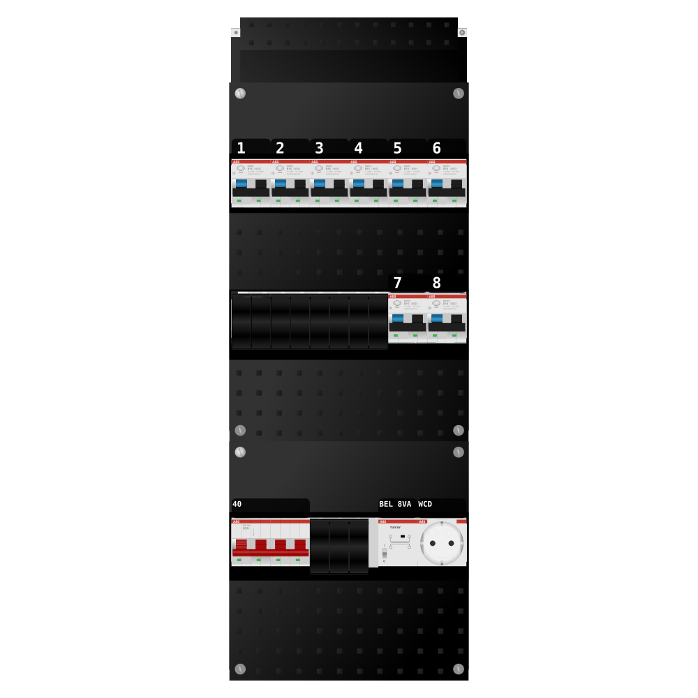 ABB Groepenkast 3 fase 8 alamat + beltrafo + wcd SN201