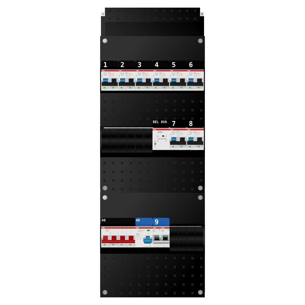 ABB Groepenkast 3 fase 8 alamat + beltrafo + kookgroep SN201