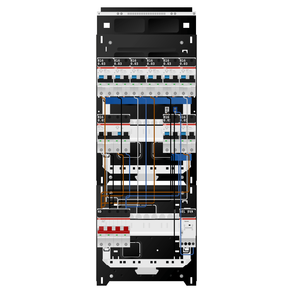 ABB Groepenkast 3 fase 8 alamat + beltrafo + kracht SN201