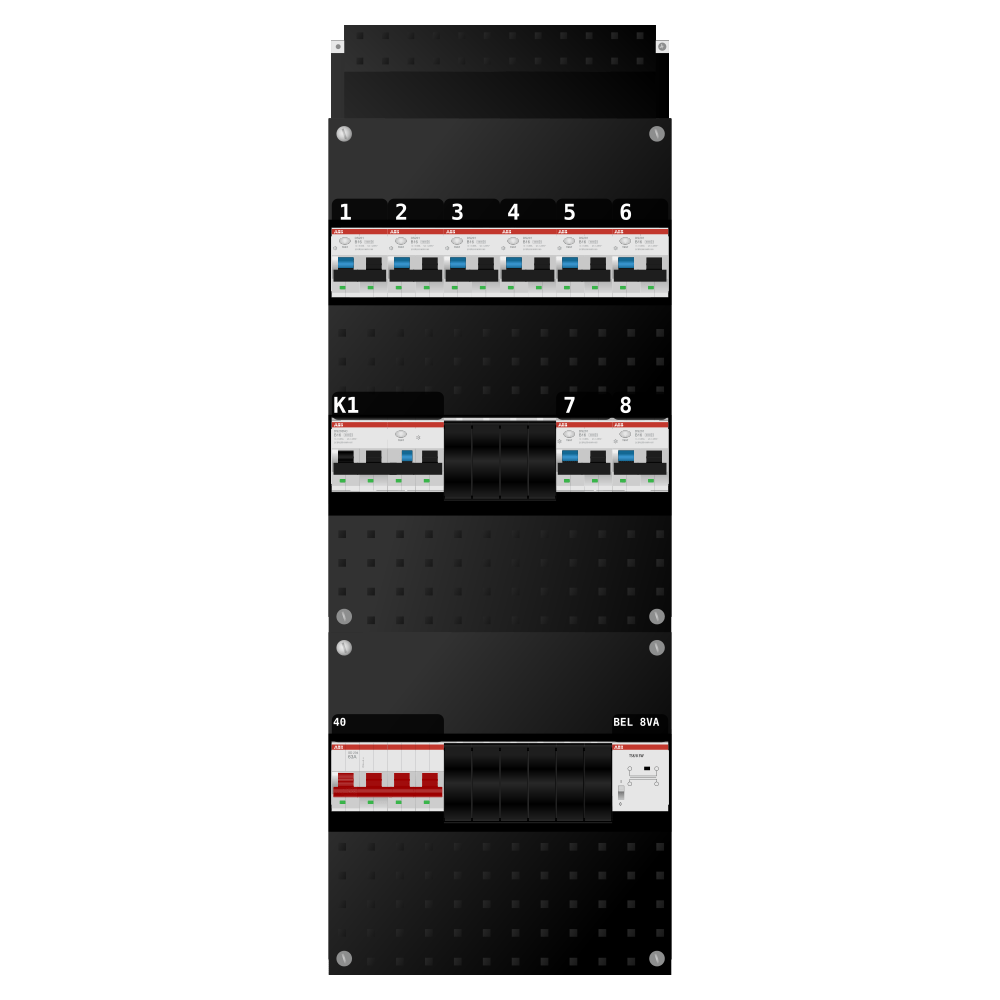 ABB Groepenkast 3 fase 8 alamat + beltrafo + kracht SN201