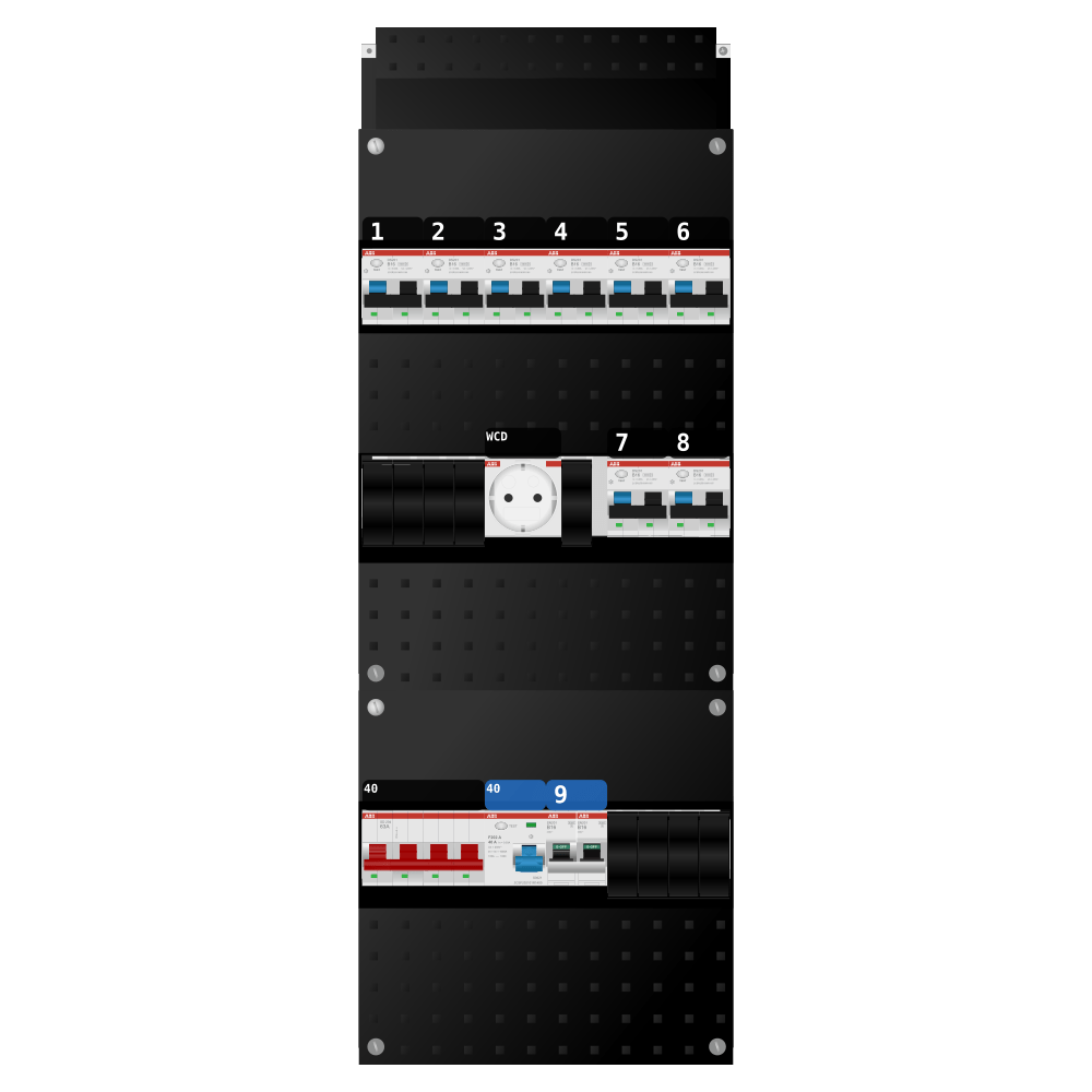 ABB Groepenkast 3 fase 8 alamat + wcd + kookgroep SN201
