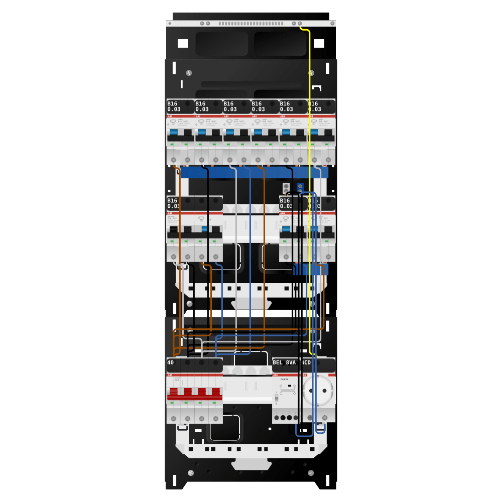 ABB Groepenkast 3 fase 8 alamat + beltrafo + wcd + kracht SN201