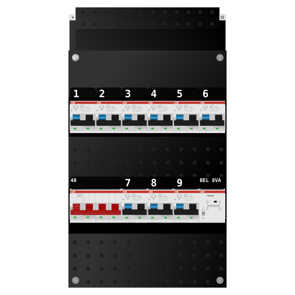 ABB Groepenkast 3 fase 9 alamat + beltrafo SN201