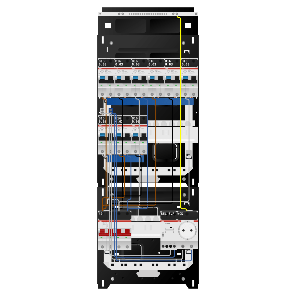 ABB Groepenkast 3 fase 9 alamat + beltrafo + wcd SN201