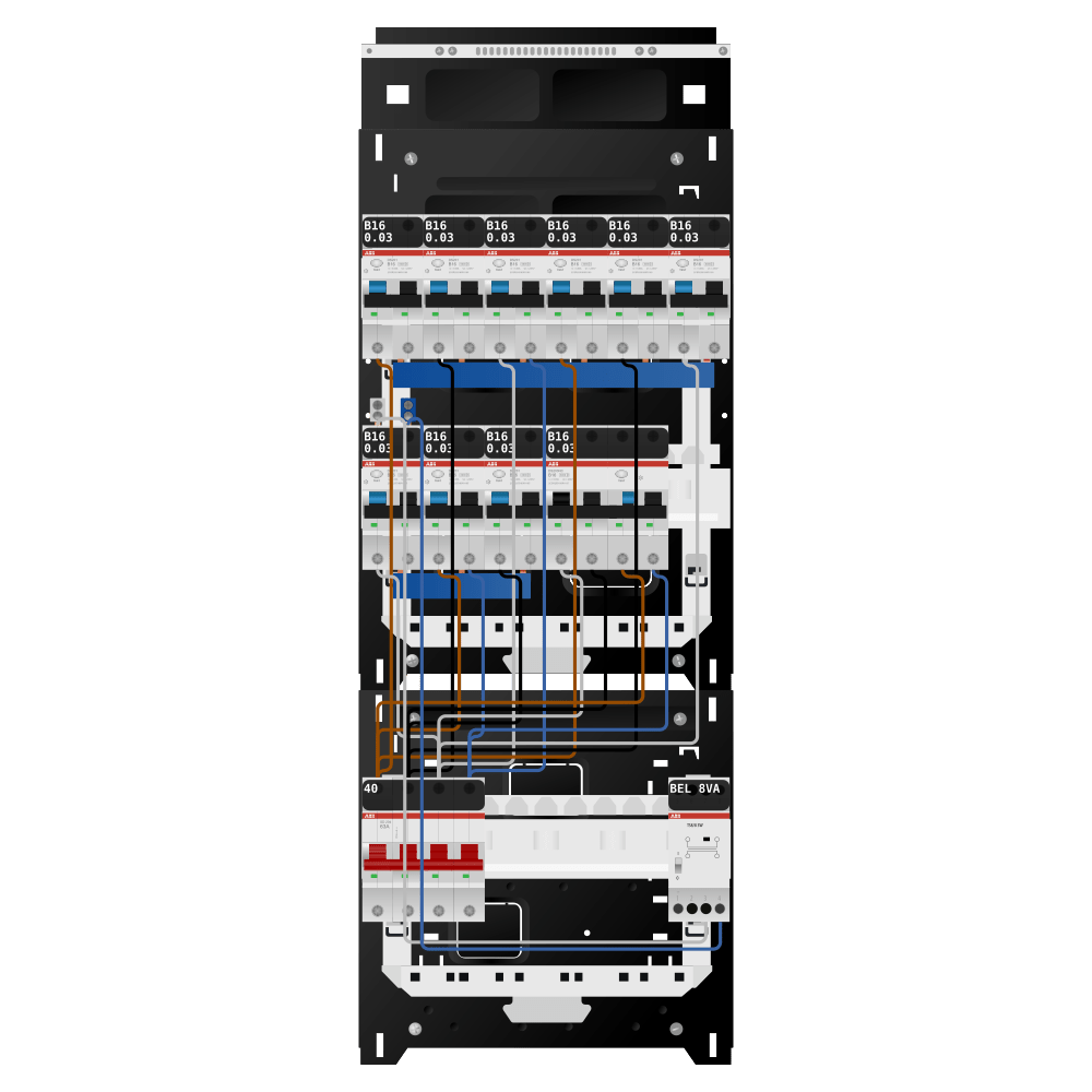 ABB Groepenkast 3 fase 9 alamat + beltrafo + kracht SN201