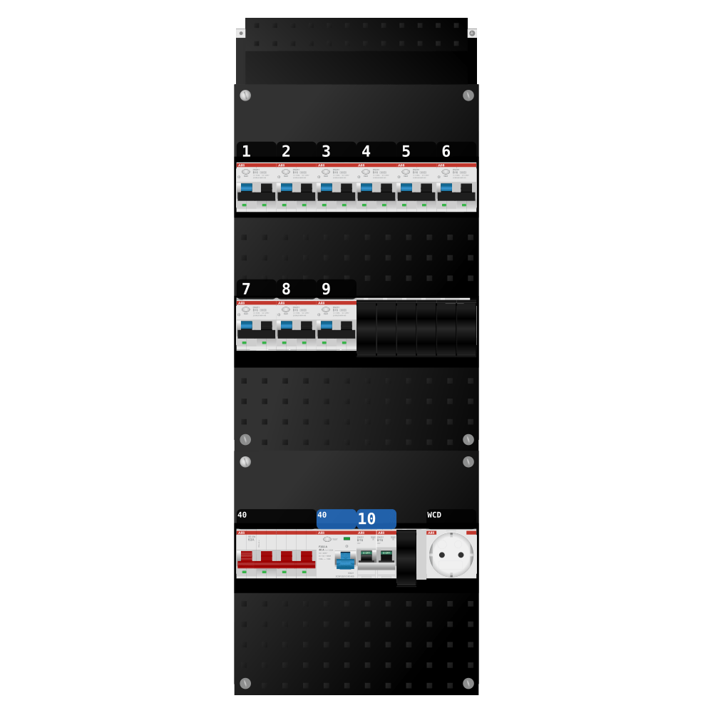 ABB Groepenkast 3 fase 9 alamat + wcd + kookgroep SN201