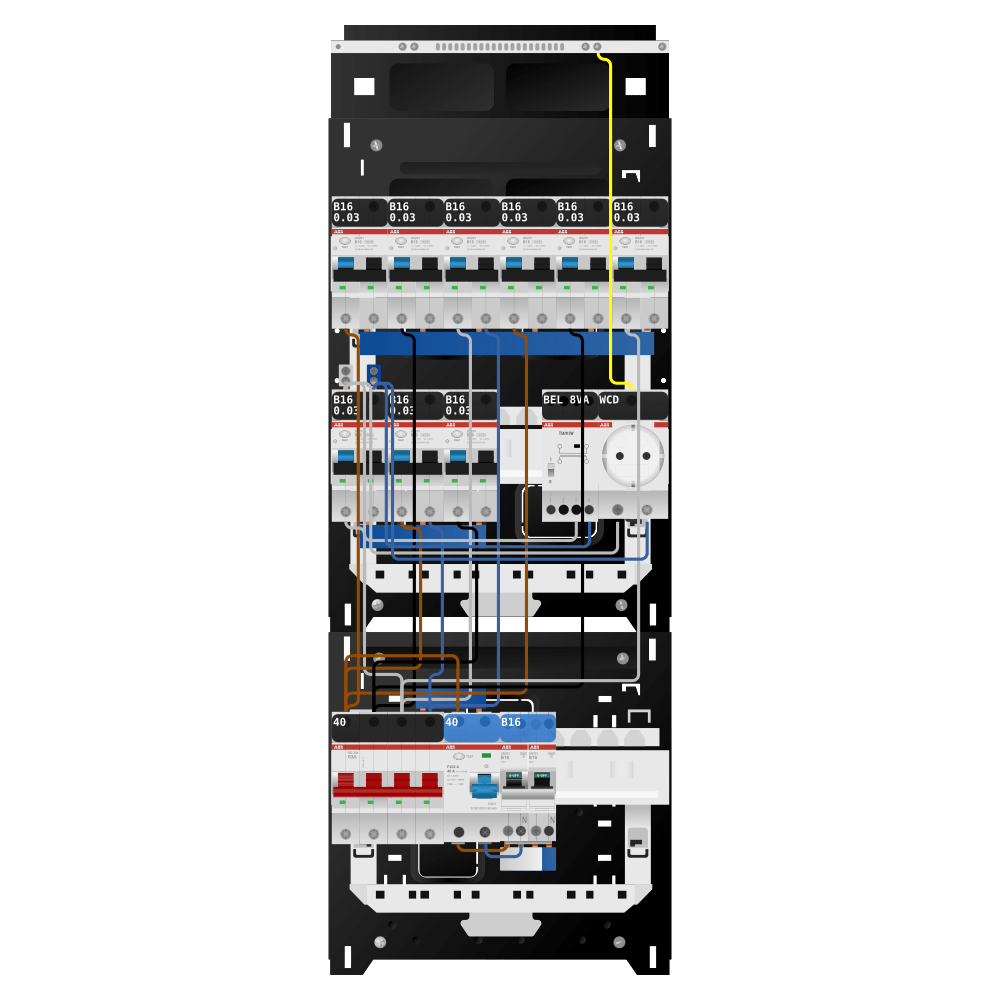 ABB Groepenkast 3 fase 9 alamat + beltrafo + wcd + kookgroep SN201