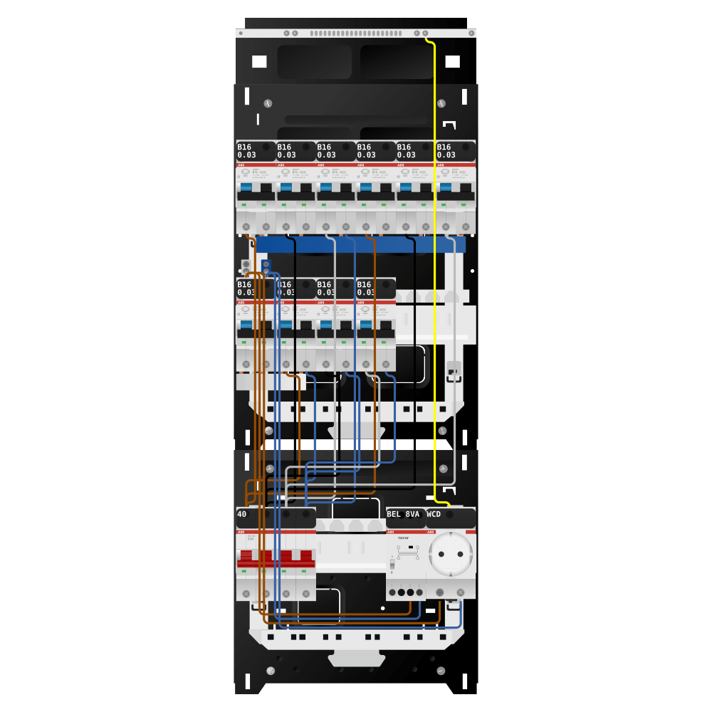 ABB Groepenkast 3 fase 10 alamat + beltrafo + wcd SN201