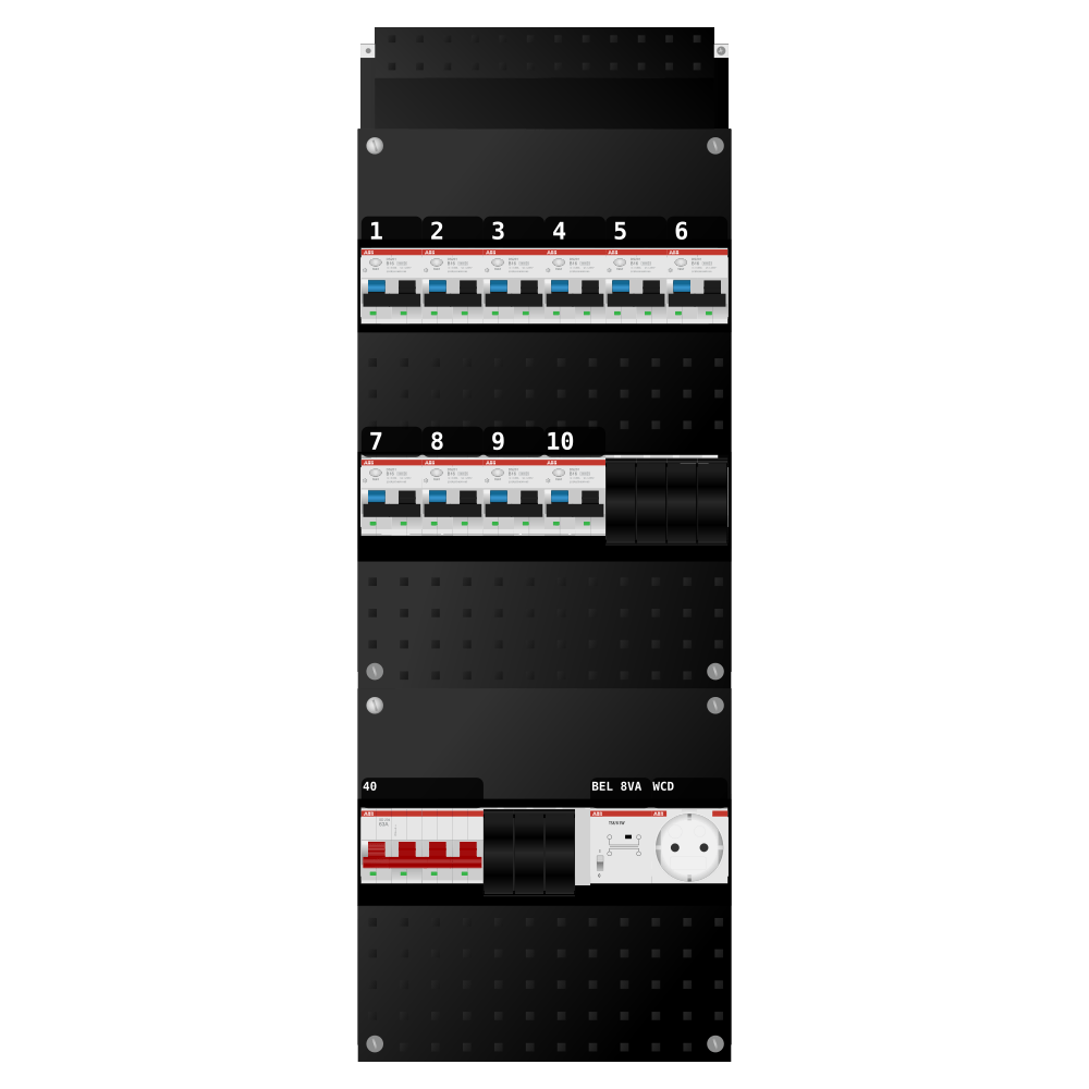 ABB Groepenkast 3 fase 10 alamat + beltrafo + wcd SN201