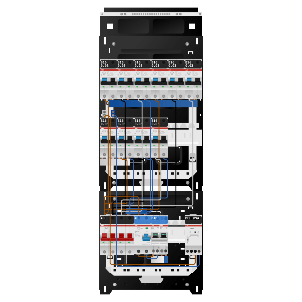 ABB Groepenkast 3 fase 10 alamat + beltrafo + kookgroep SN201