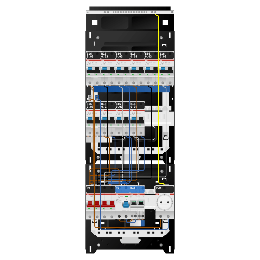 ABB Groepenkast 3 fase 10 alamat + wcd + kookgroep SN201