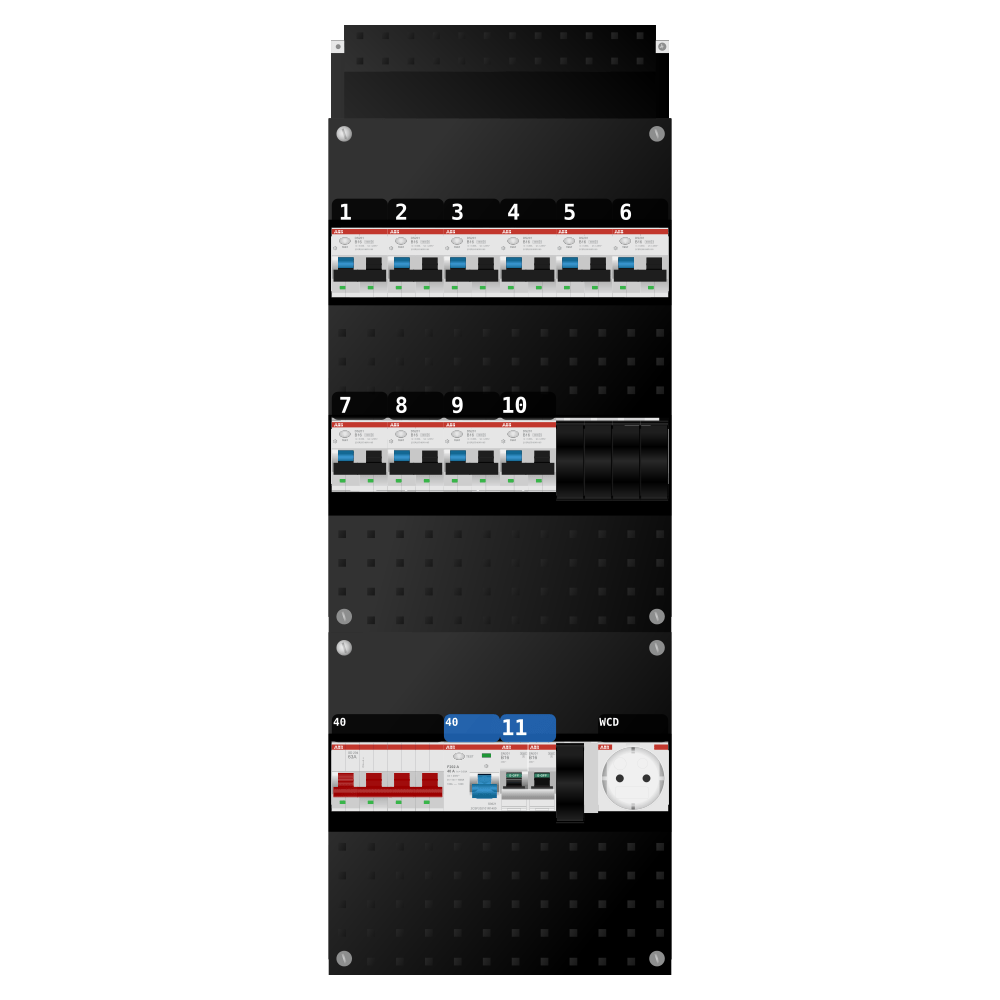 ABB Groepenkast 3 fase 10 alamat + wcd + kookgroep SN201